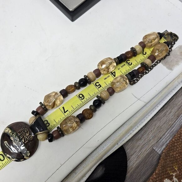 CHICO'S Chunky Beaded Pendant Necklace Earth Tones - Picture 6 of 7